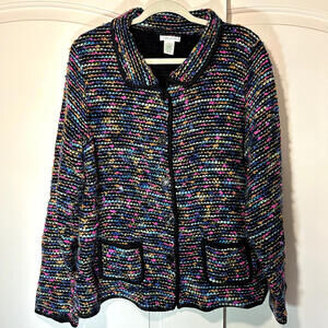 Laura Ashley Vintage Wool Blend‎ Yarn Colorful Cardigan Blazer Jacket Womens L
